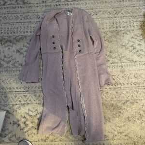 Vocal Lavender Knit Cardigan with Lace Trim
